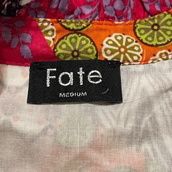 FATE Women's Medium Happy For You Patchwork Midi Dress Fuchsia Pink Boho - Picture 9 of 10